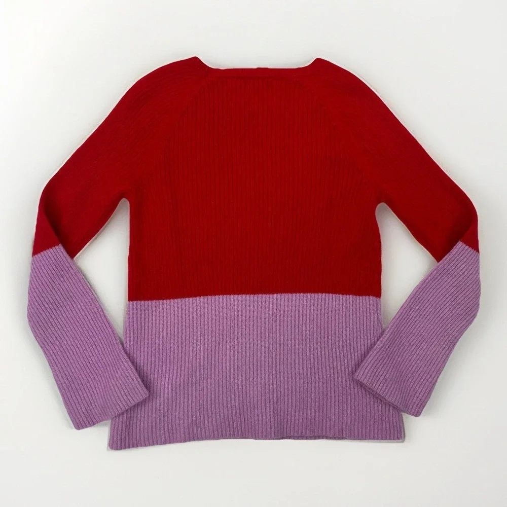 Ann Taylor 100% Cashmere Sweater Red Purple Colorblock Thick Plush *Kitten Soft*